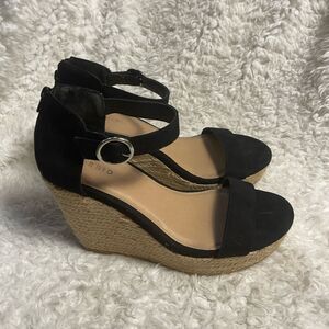 Torrid synthetic suede Black Espadrille Platform Wedge ankle strap sandals SZ11W
